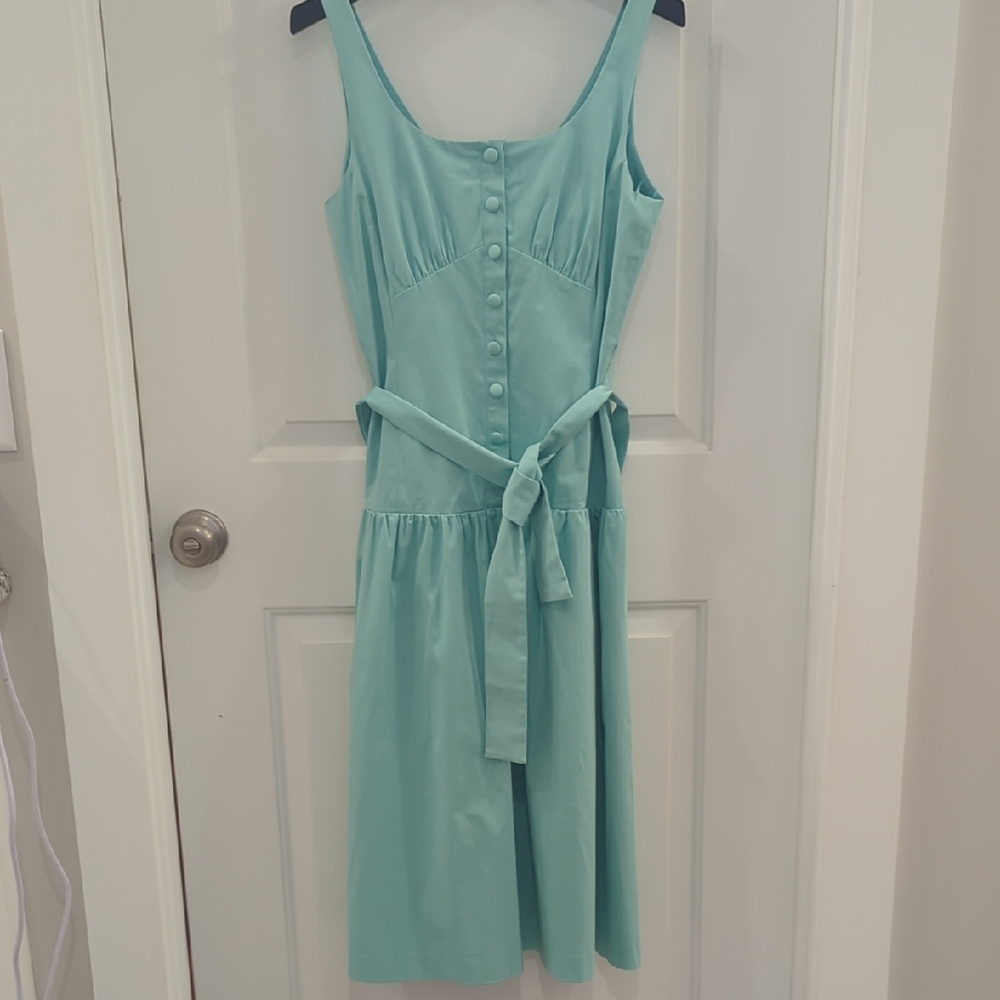 ANTONIO MELANI Aquatic Blue Elisa  Button-Front Drop Waist Midi Dress